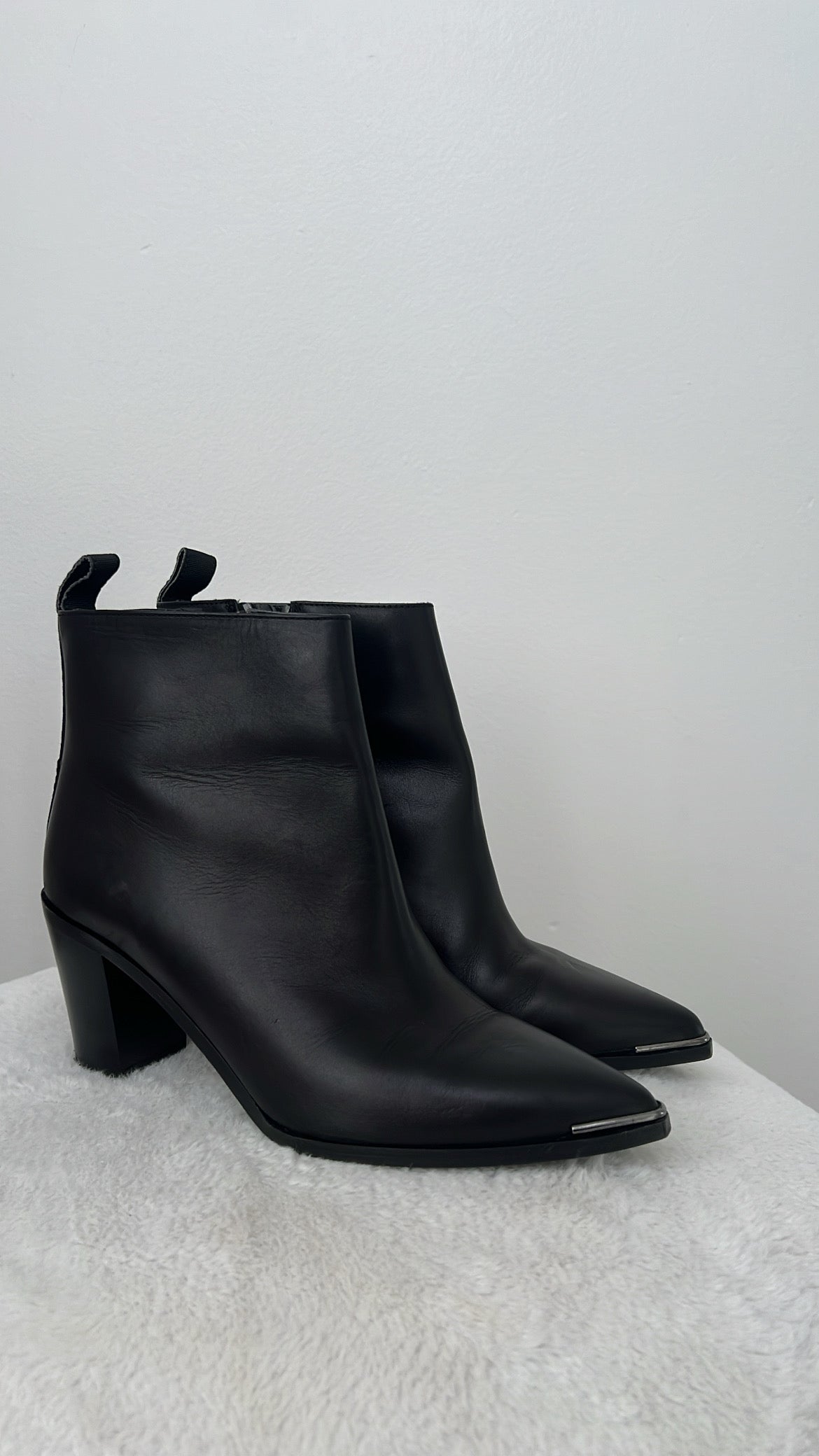 Acne Black Leather Pointed Ankle Boots, 38