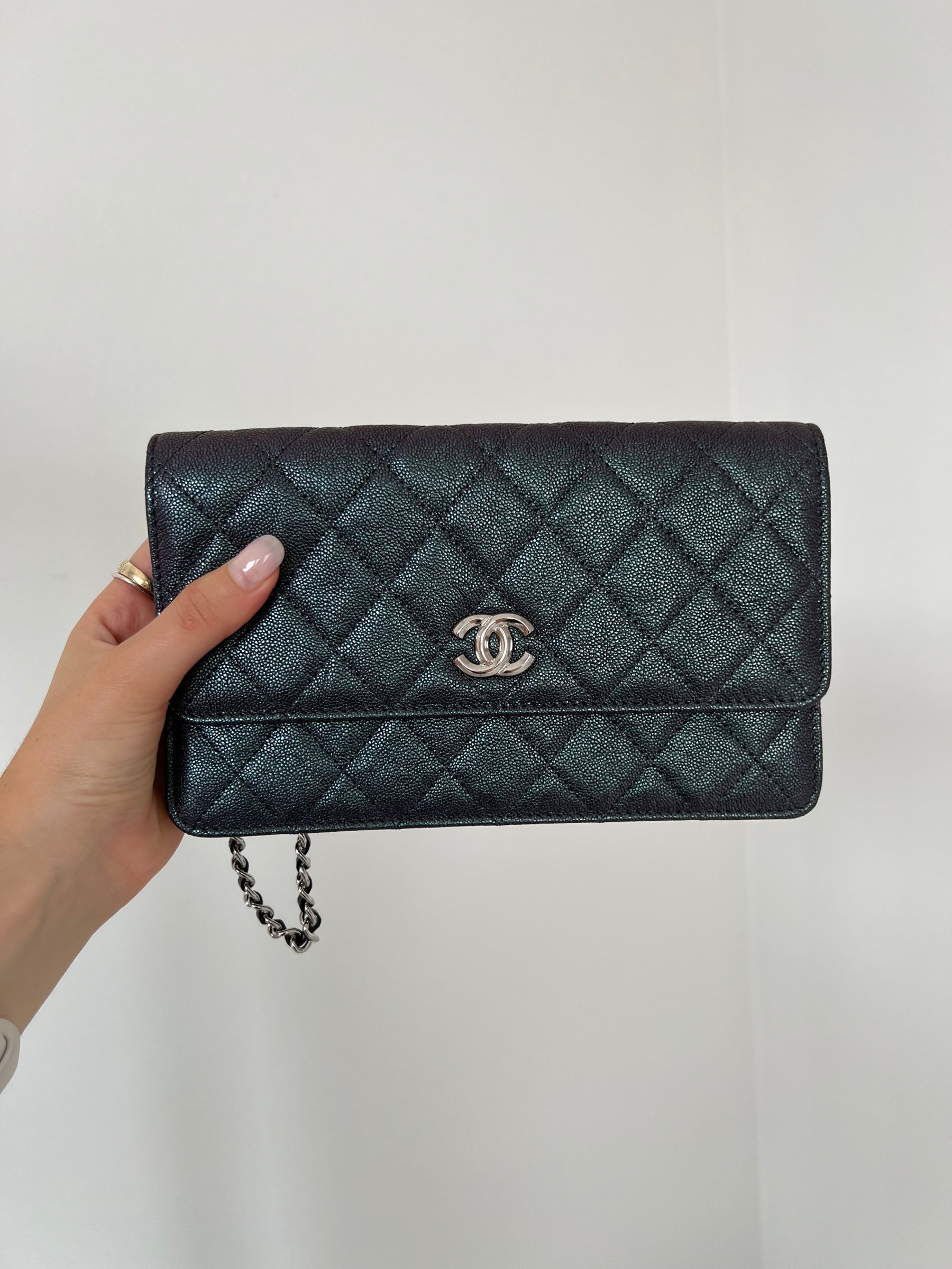 Chanel Purple and Green Iridescent Wristlet Clutch
