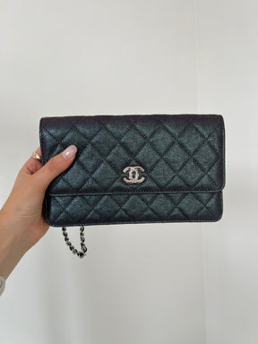 Chanel Purple and Green Iridescent Wristlet Clutch
