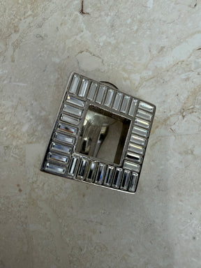 Saint Laurent Silver Crystal Square Clip on Earrings