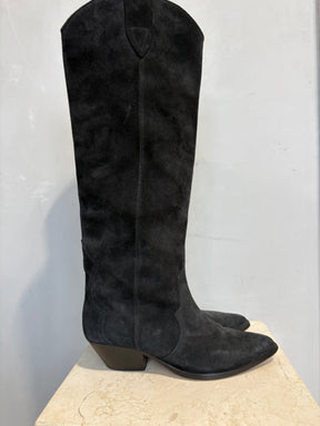 Isabel Marant Denvee Black Suede Knee High Boots, 40