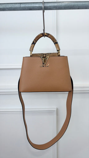 Louis Vuitton Camel Grained Leather Capucines BB with Python Leather Trim