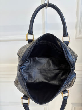 Celine Navy Coated Canvas Triomphe Boston Bag