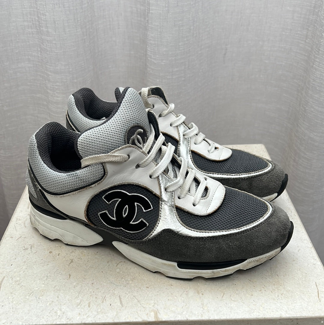 Chanel Grey White CC Sneakers, 37.5