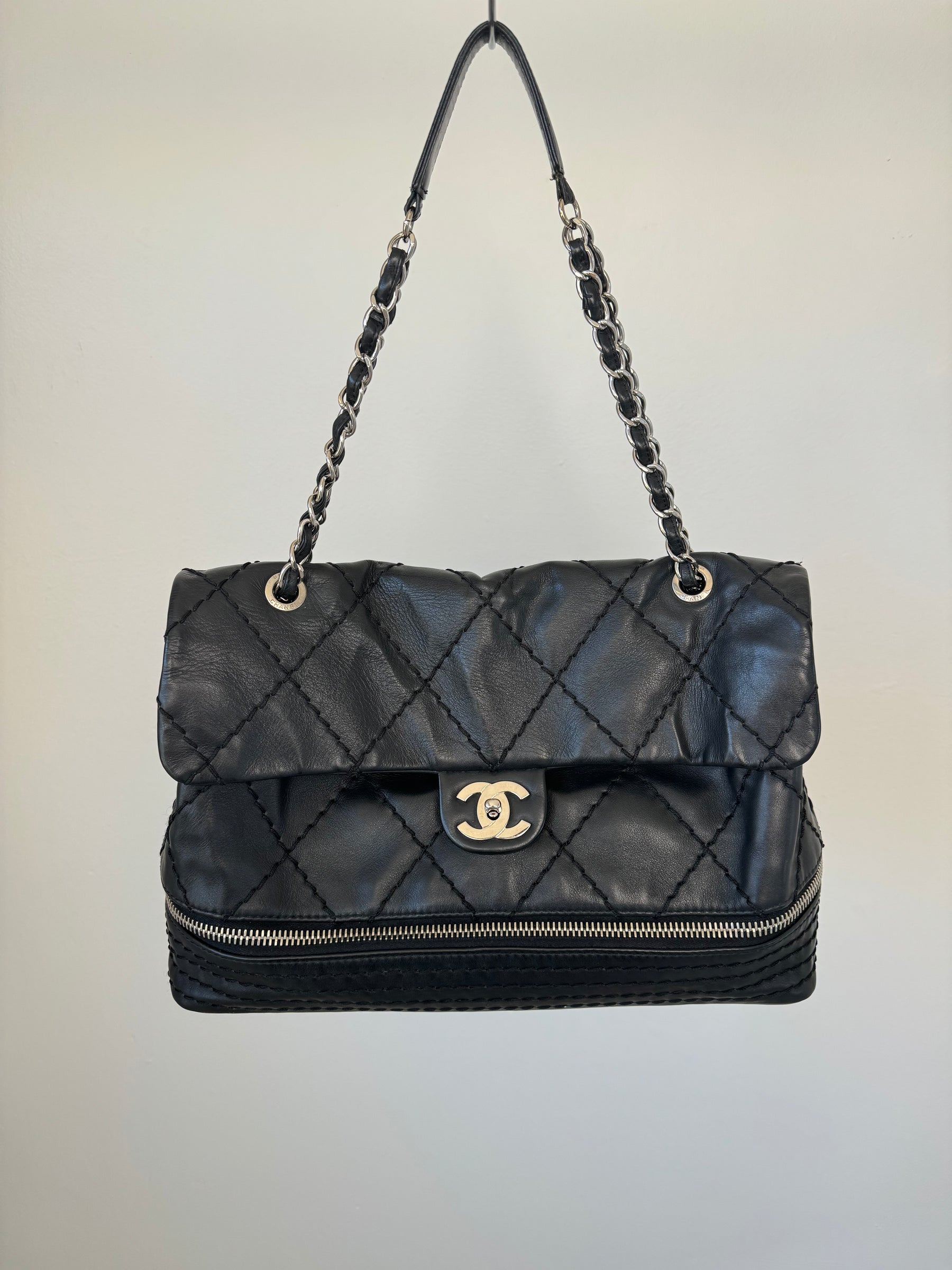 Chanel Black Leather Expandable Flap Bag