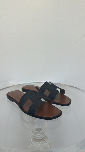 Hermès Denim Bleu Oran Sandals, 37.5
