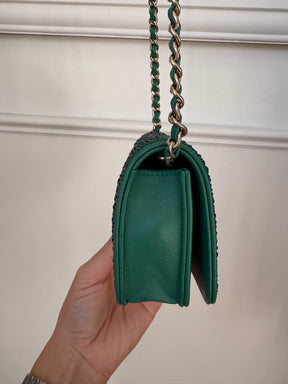 Chanel Emerald Leather and Swarovski Mini Flap Crossbody