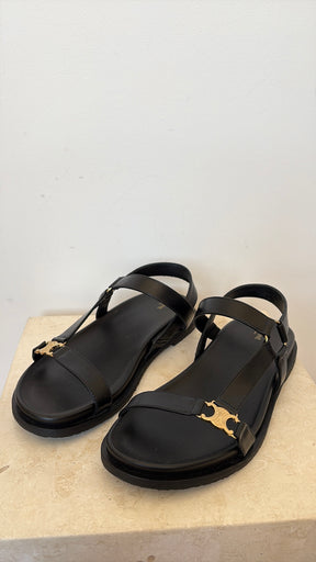 Celine Maud Sandal with Triomphe in Calfskin Black, 39