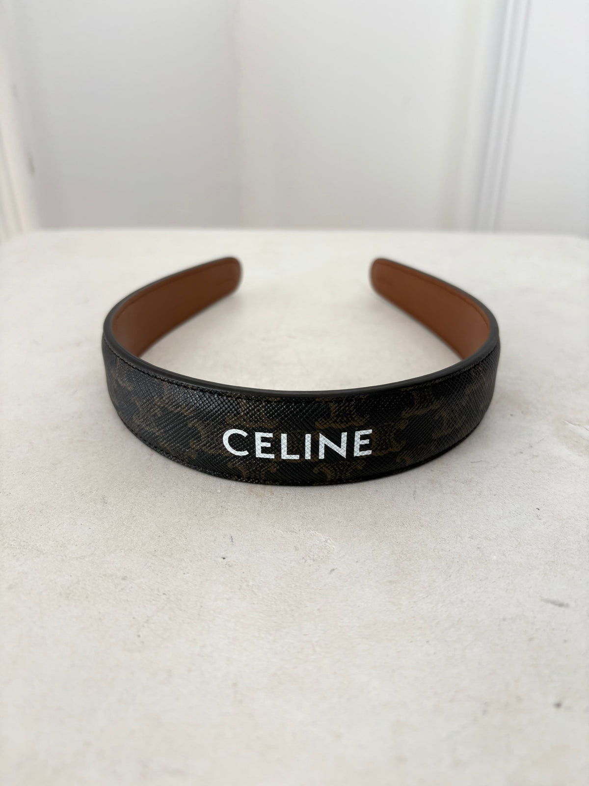 Celine Black Triomphe Logo Headband