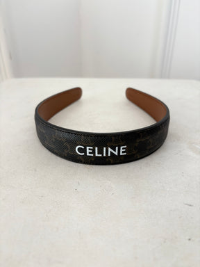 Celine Black Triomphe Logo Headband