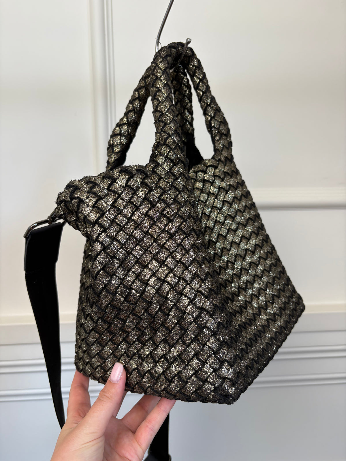 Naghedi Gold Black Woven Mini Tote