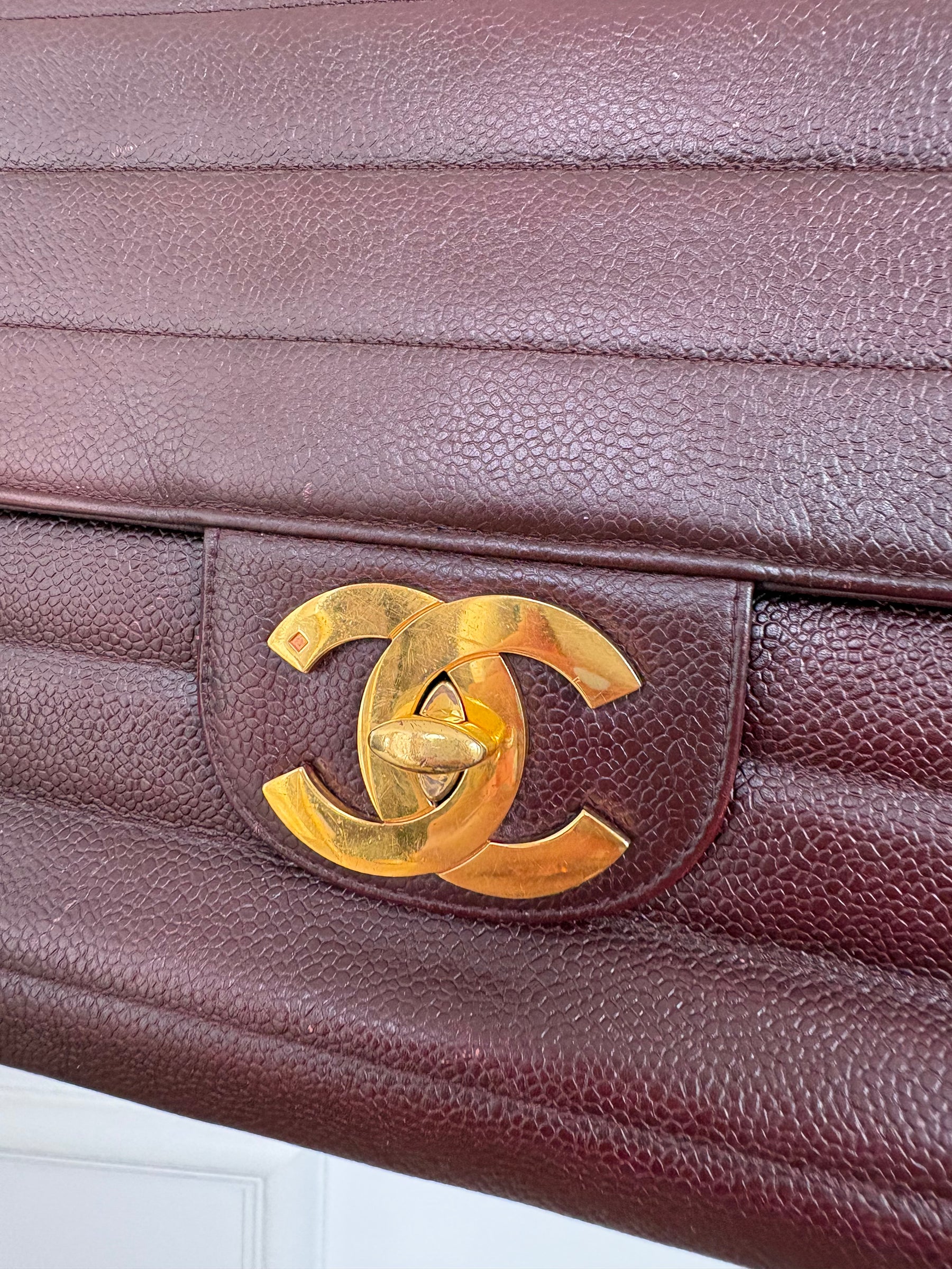 Chanel Vintage Burgundy Flab Bag With Horizontal Quilting