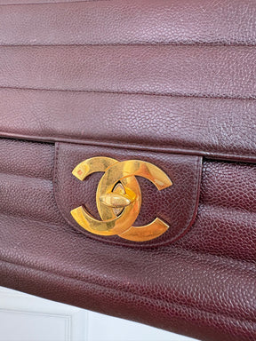 Chanel Vintage Burgundy Flab Bag With Horizontal Quilting