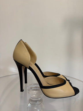 Chanel Beige and Black Peep Toe Pumps, 40 C