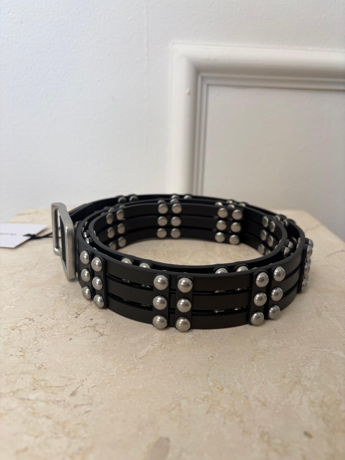 Camilla and Marc Black Leather Stud Perno Belt, xs/s