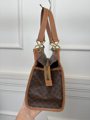 Celine Vintage Brown Canvas Monogram And Tan Leather Mini Tote Bag
