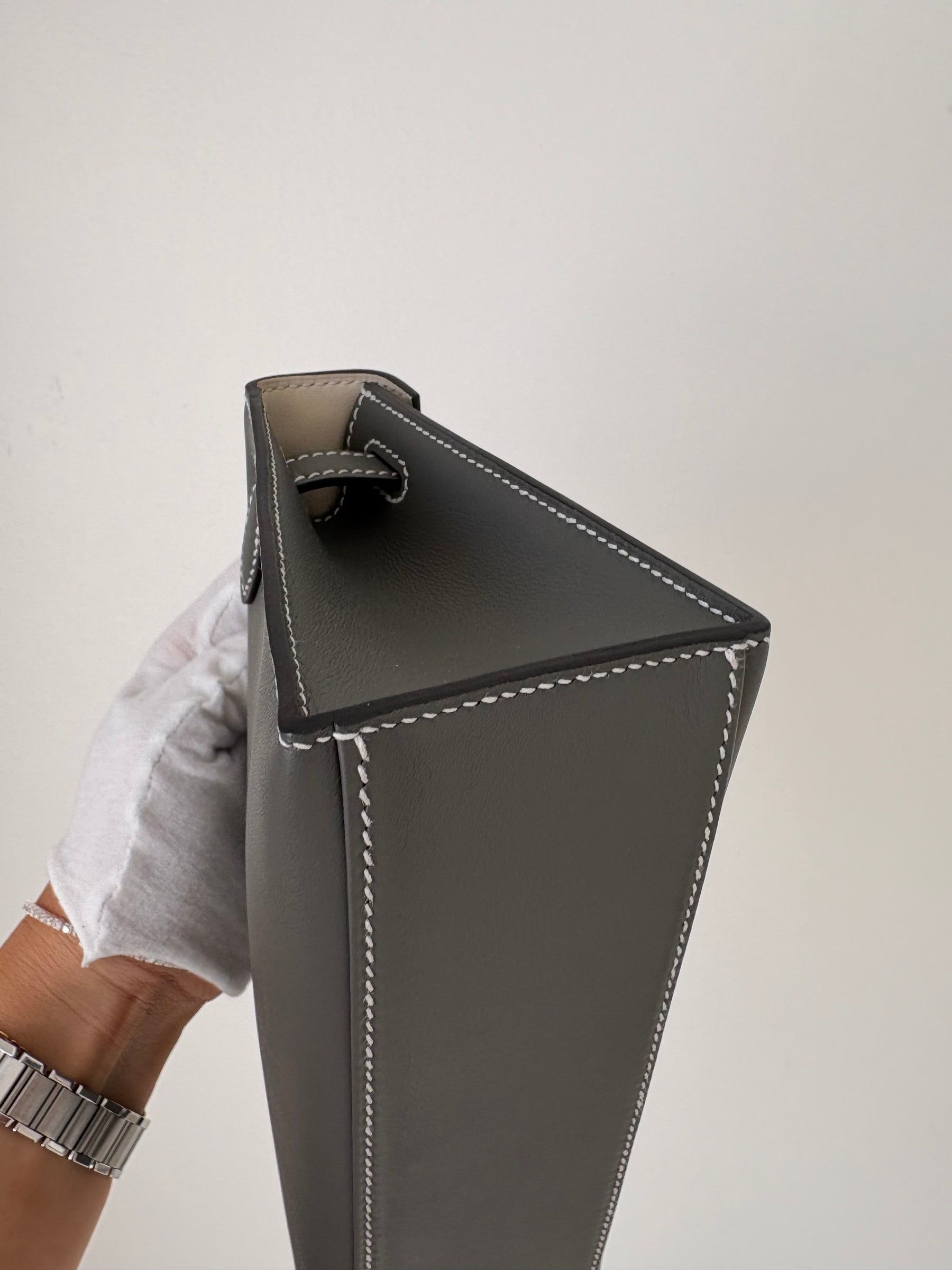 Hermès Kelly Pochette in Gris Meyer Swift Leather with Craie Interior