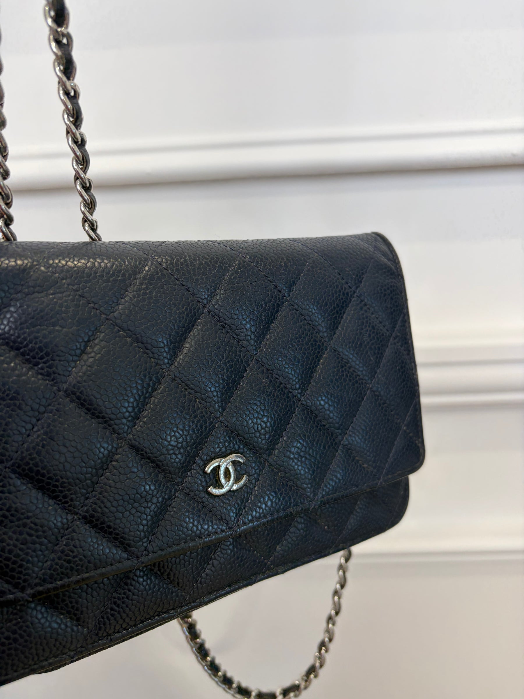 Chanel Navy Caviar Leather Wallet on Chain