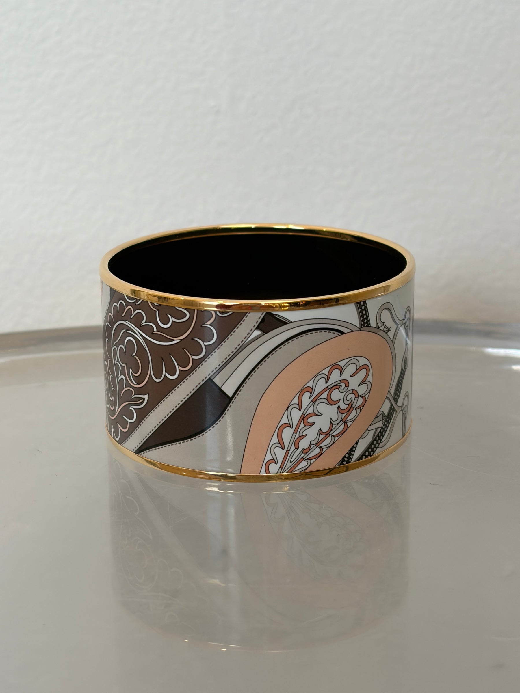 Hermès Floral and Paisley Enamel Wide Bracelet with Rose Gold, XS