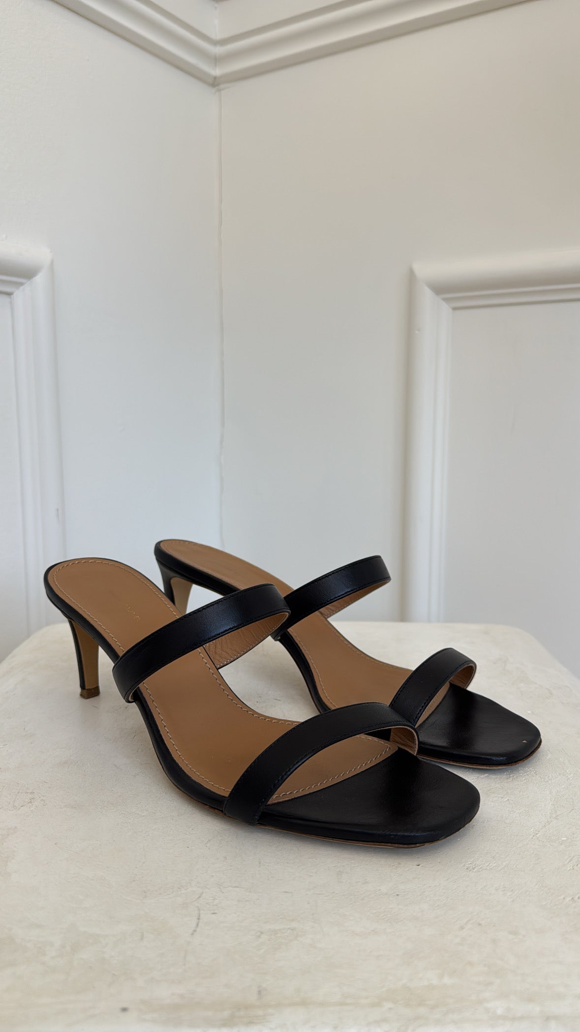 Mansur Gavriel Black Leather Strappy Heels, 41