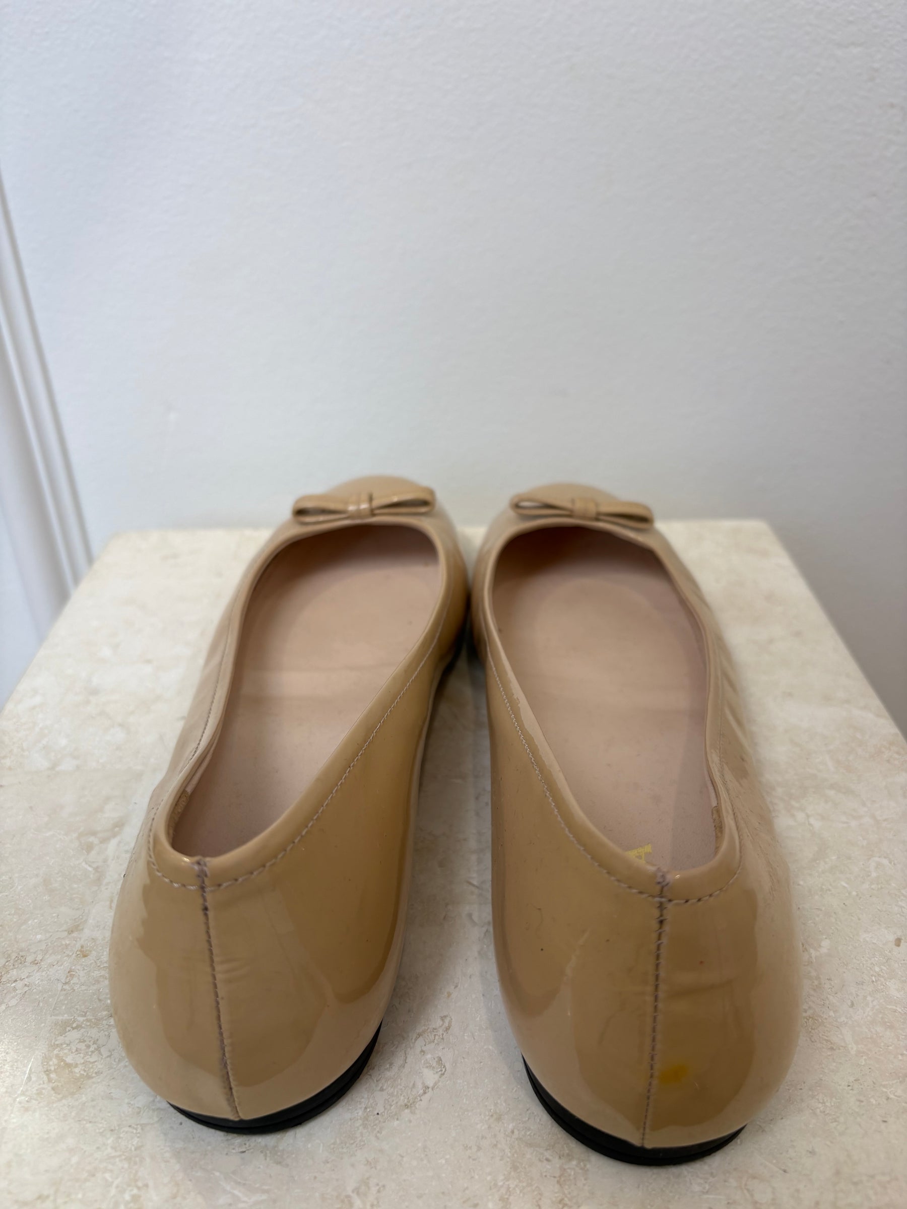 Prada Beige Patent Leather Ballet Flats, 40