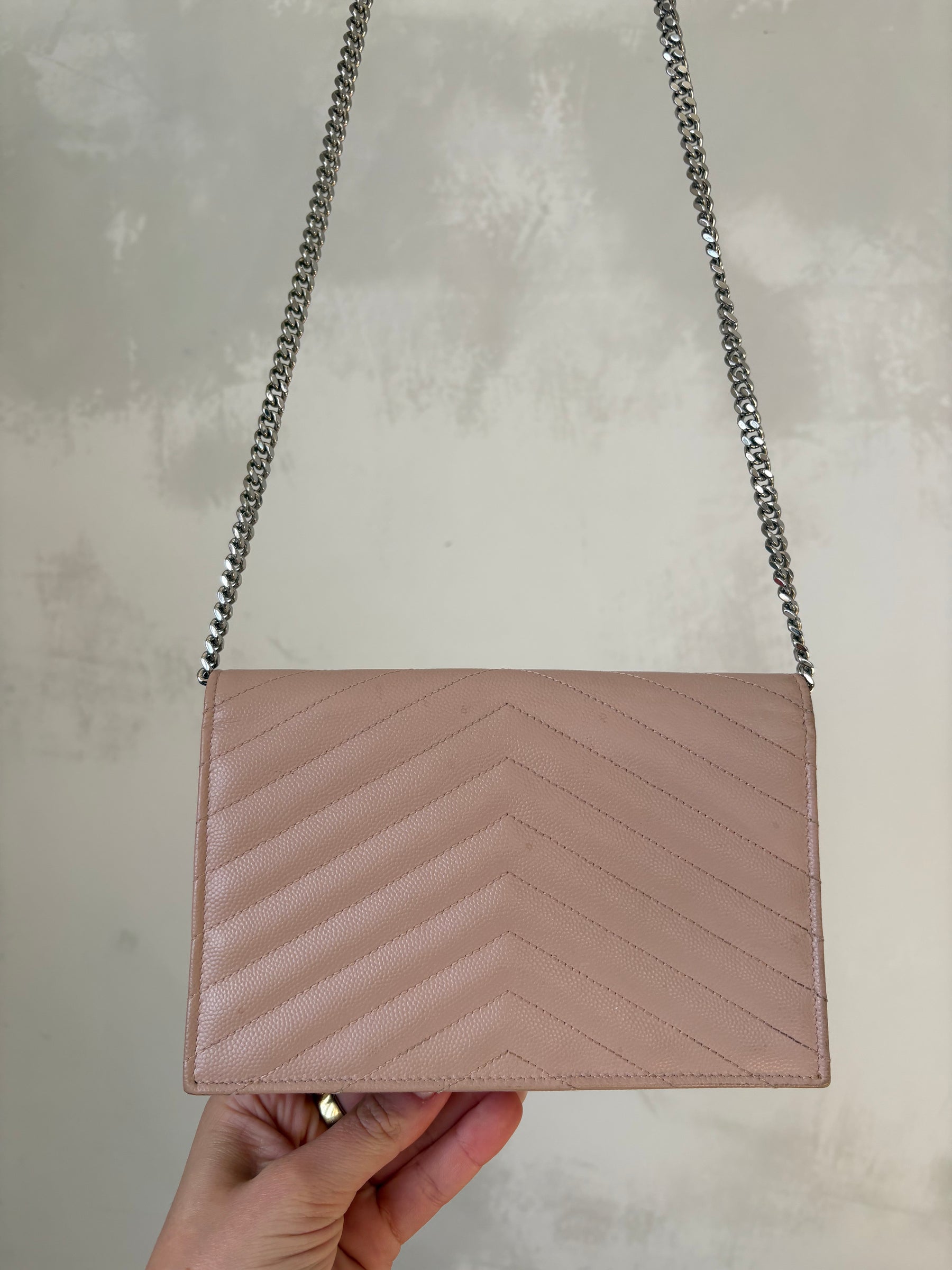 YSL Chevron WOC In Blush Silver Hardware