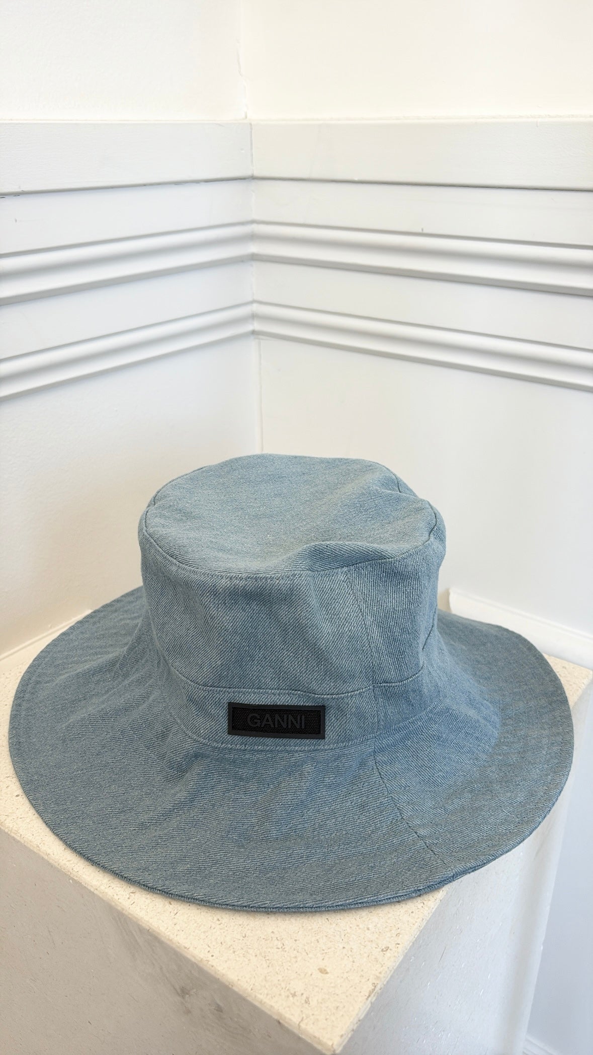 Ganni Light Blue Denim Bucket Hat, XS/S