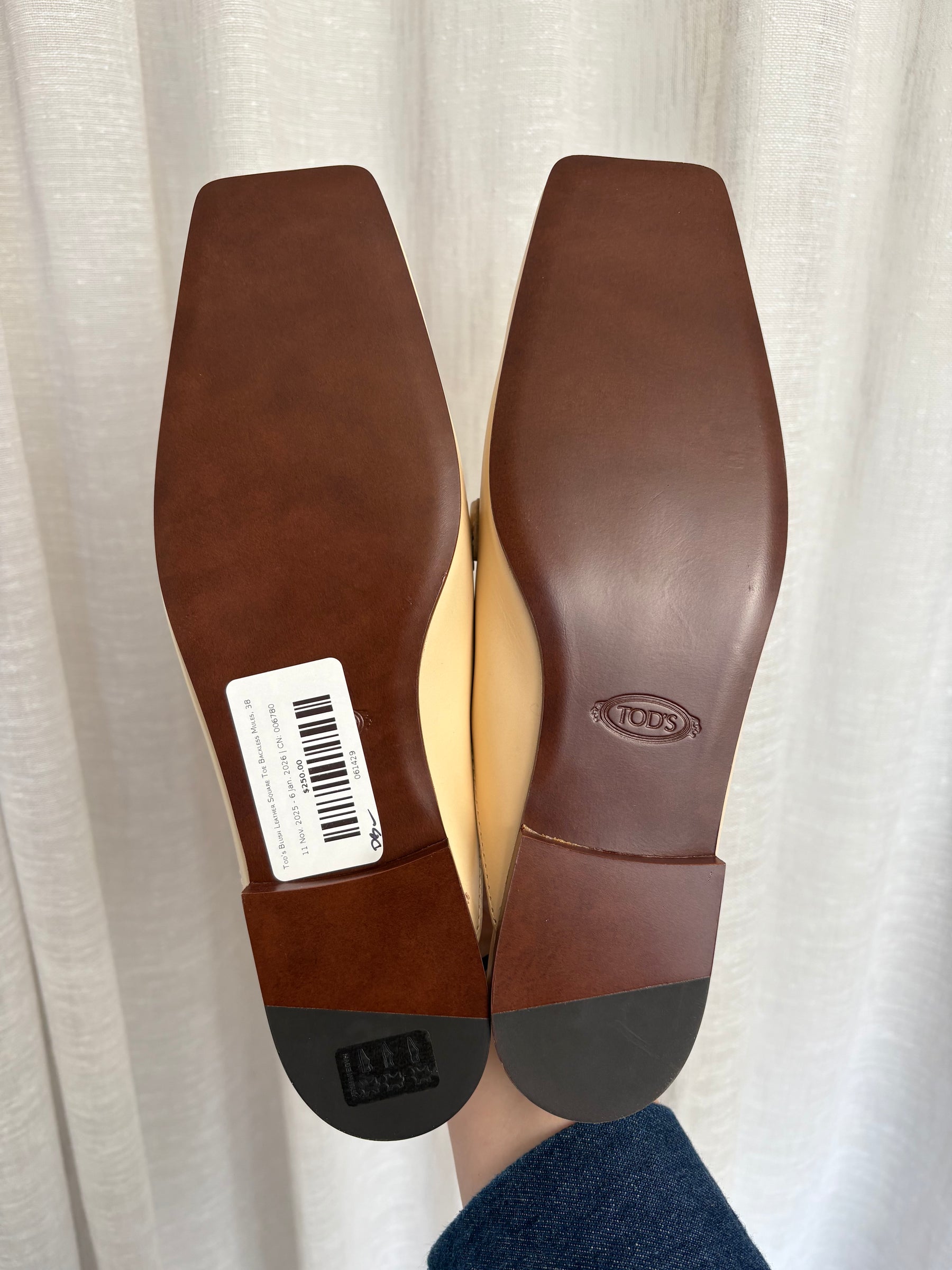 Tod's Blush Leather Square Toe Backless Mules, 38