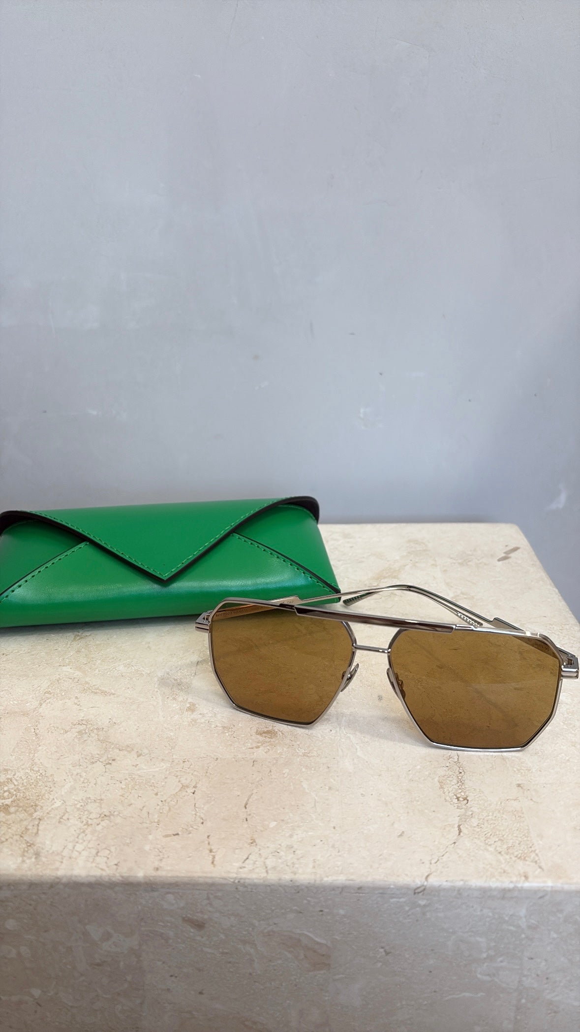 Bottega Veneta Silver Aviator Sunglasses