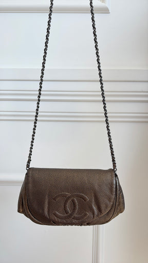 Chanel Bronze Caviar Leather Crescent Shoulder Bag