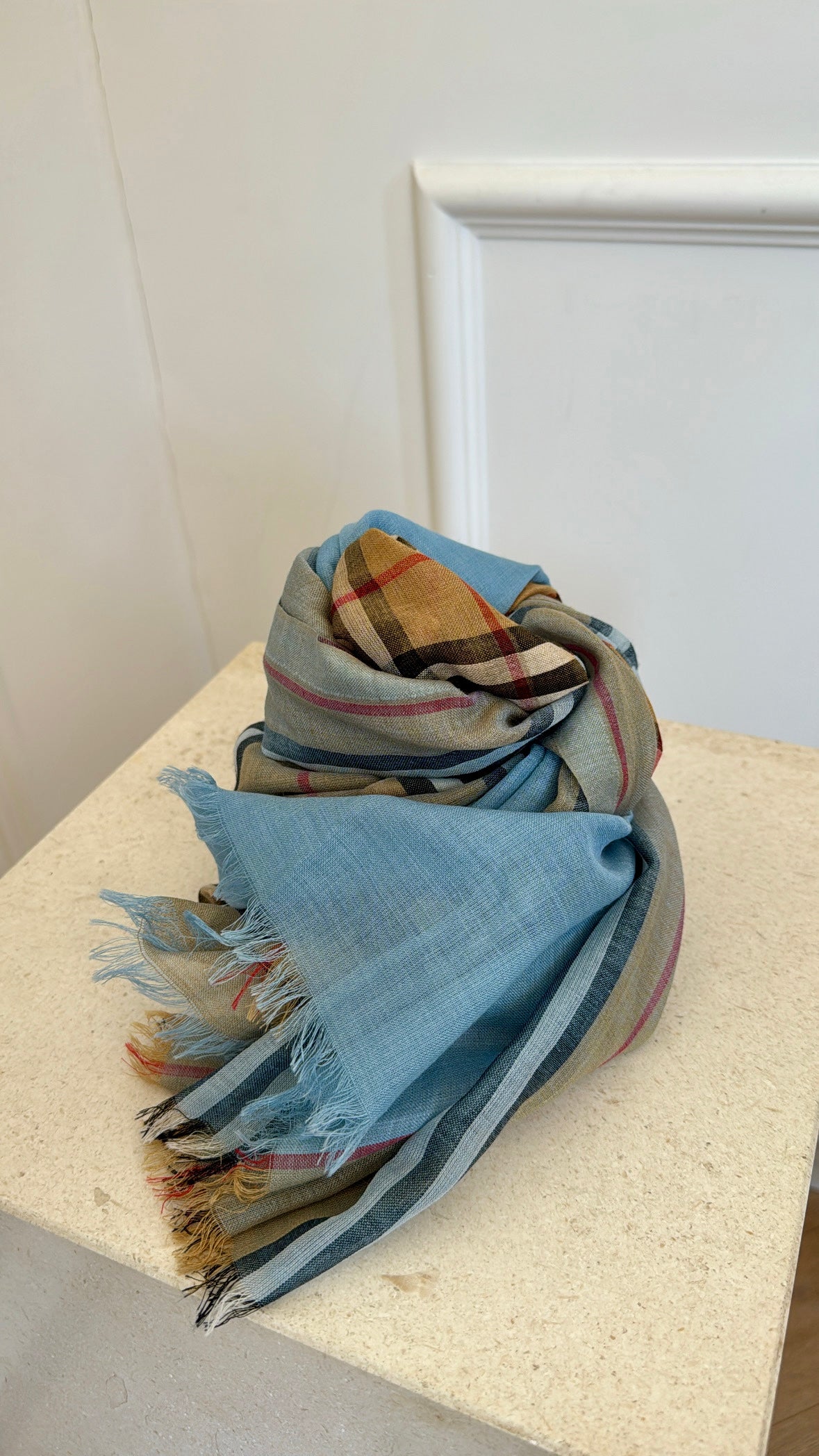 Burberry Heritage Check and Blue Silk Blend Scarf