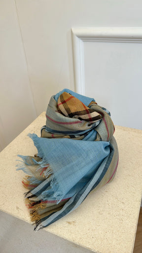 Burberry Heritage Check and Blue Silk Blend Scarf