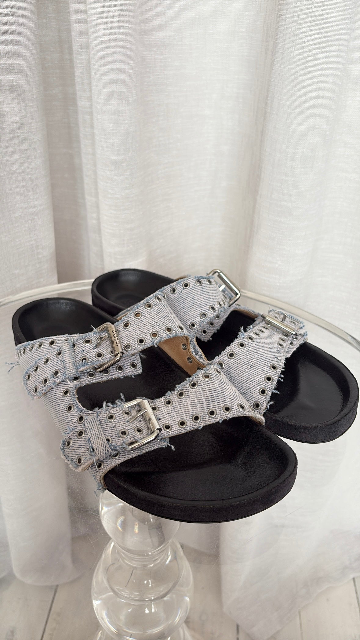 Isabel Marant Denim Eyelet Slides, 41