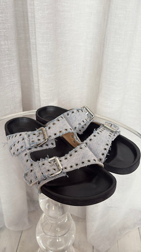 Isabel Marant Denim Eyelet Slides, 41