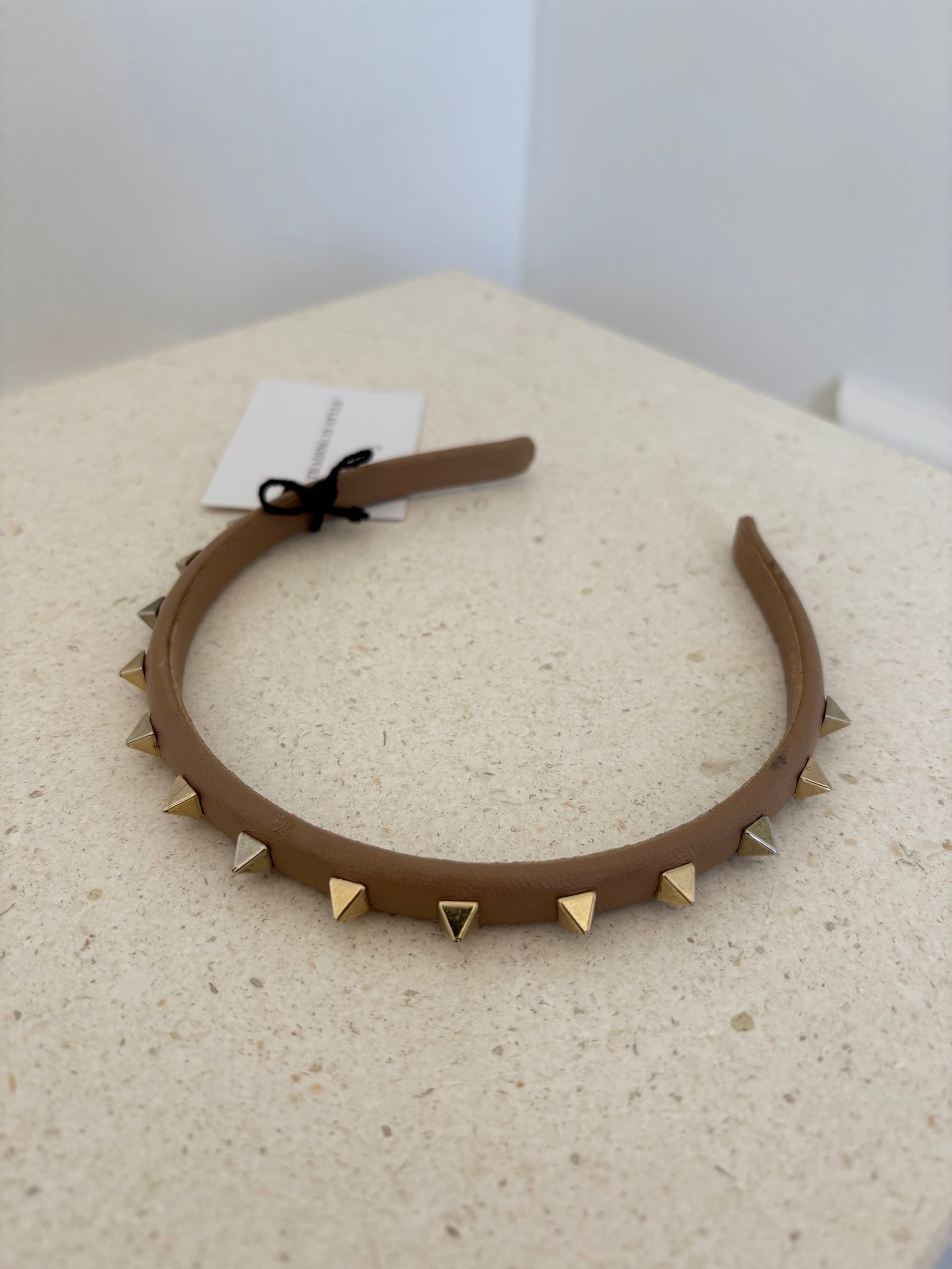 Valentino Garavani Beige Leather Rockstud Headband