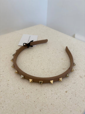 Valentino Garavani Beige Leather Rockstud Headband