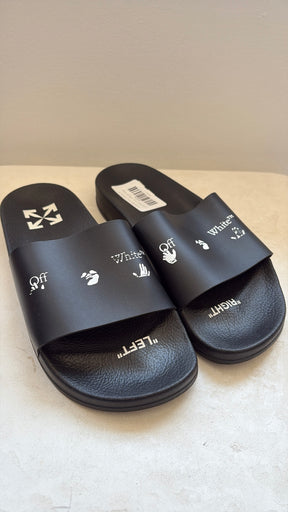 Off-White Black Rubber Logo Slides, 39