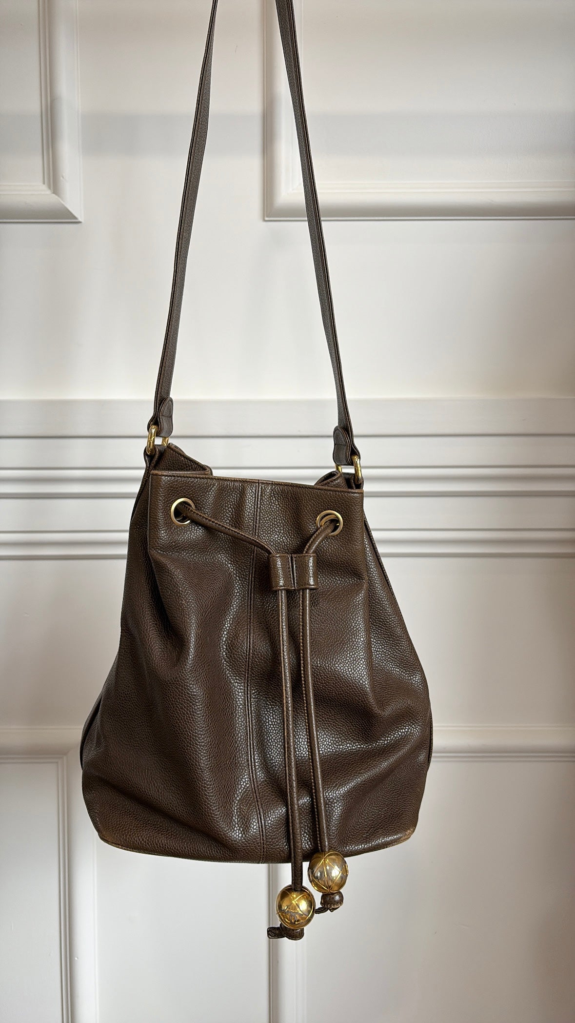 Chanel Chocolate Brown Grained Leather Bucket Bag