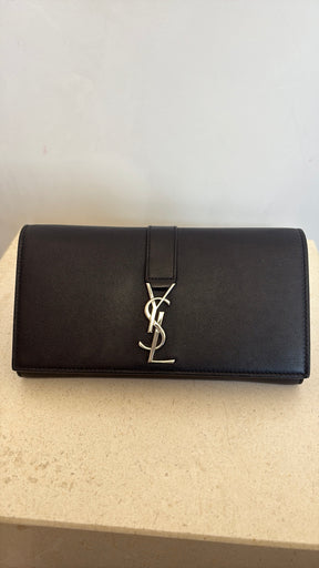Saint Laurent Black Leather Wallet With Silver Tone Hardware