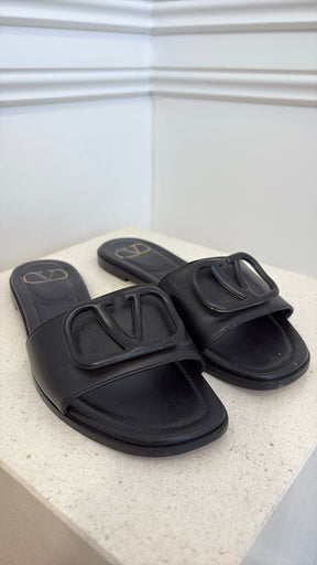 Valentino Garavani Black V Logo Slides, 36