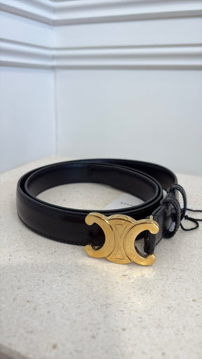 Celine Black Leather Triomphe Belt, 90