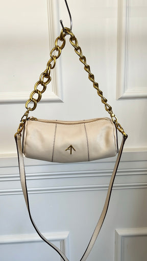 Manu Atelier Cream Leather Mini Cylinder Shoulder Bag