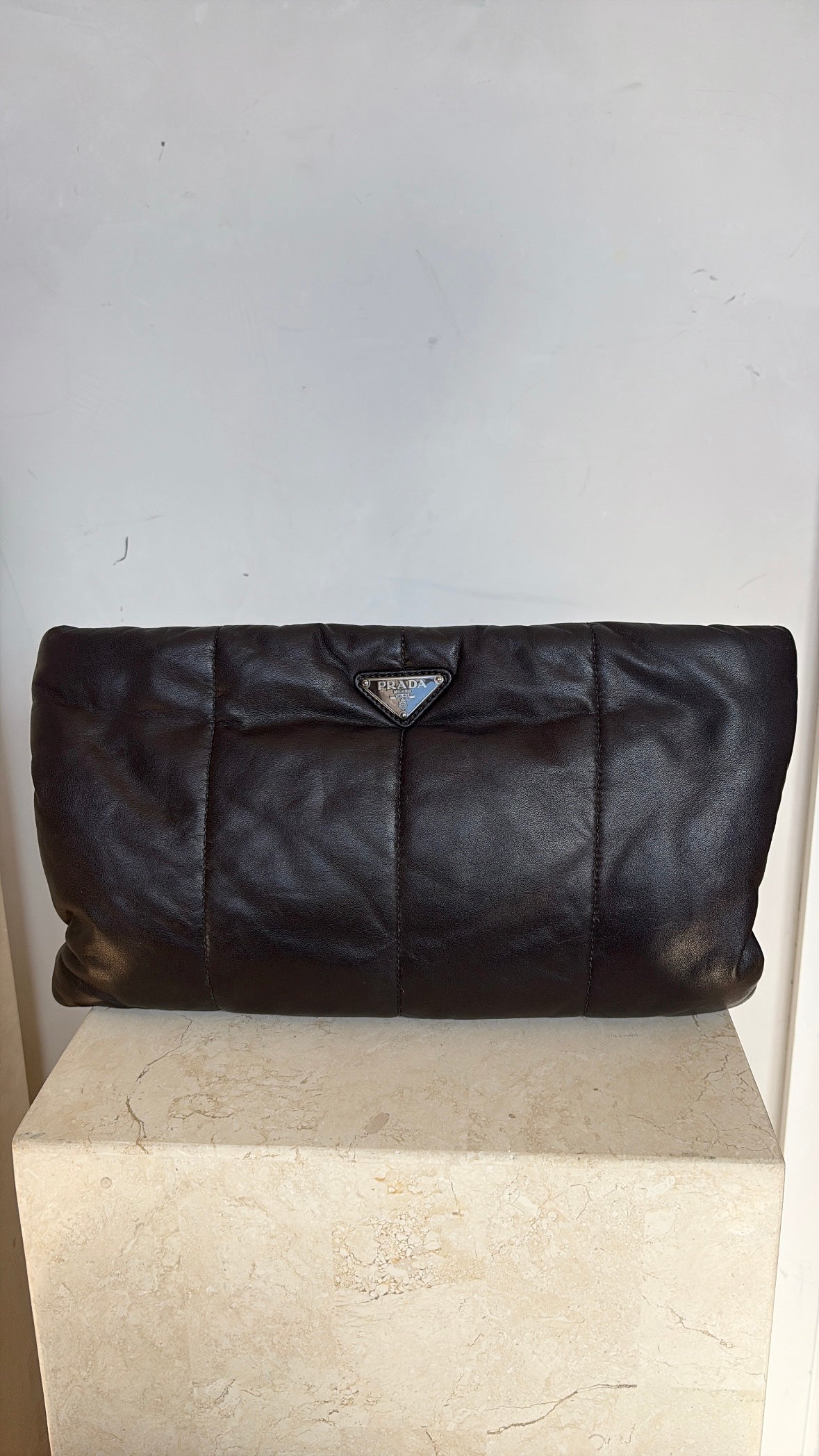 Prada Black Puffer Leather Pouch