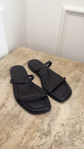 a.emery Black Leather Strappy Slides, 40