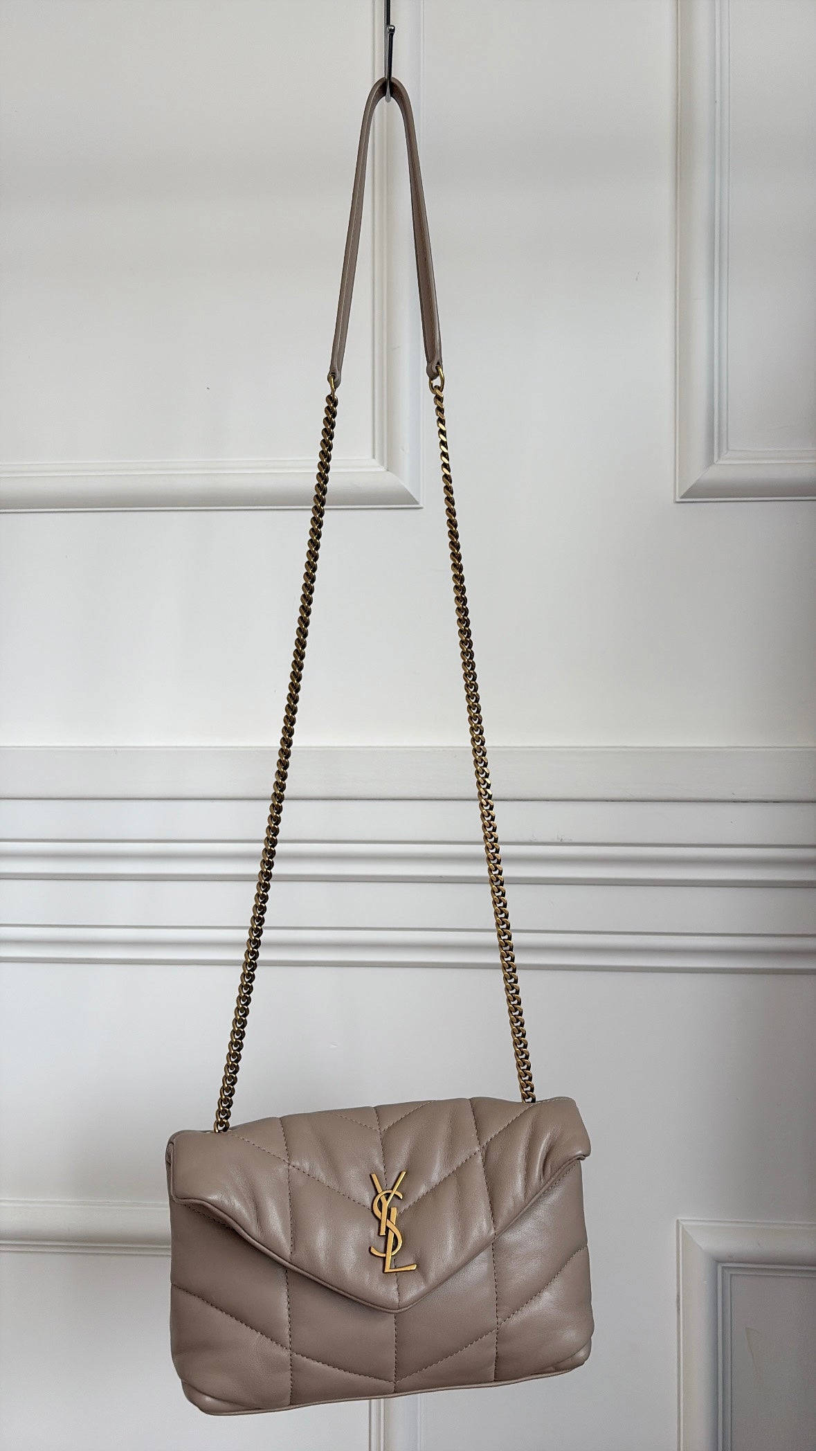 Saint Laurent Toy Puffer In Lambskin Dark Beige