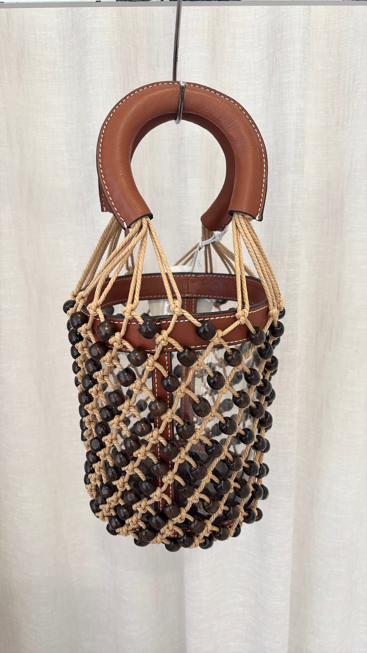 Staud Clear Beaded Moreau Bucket Bag Brown