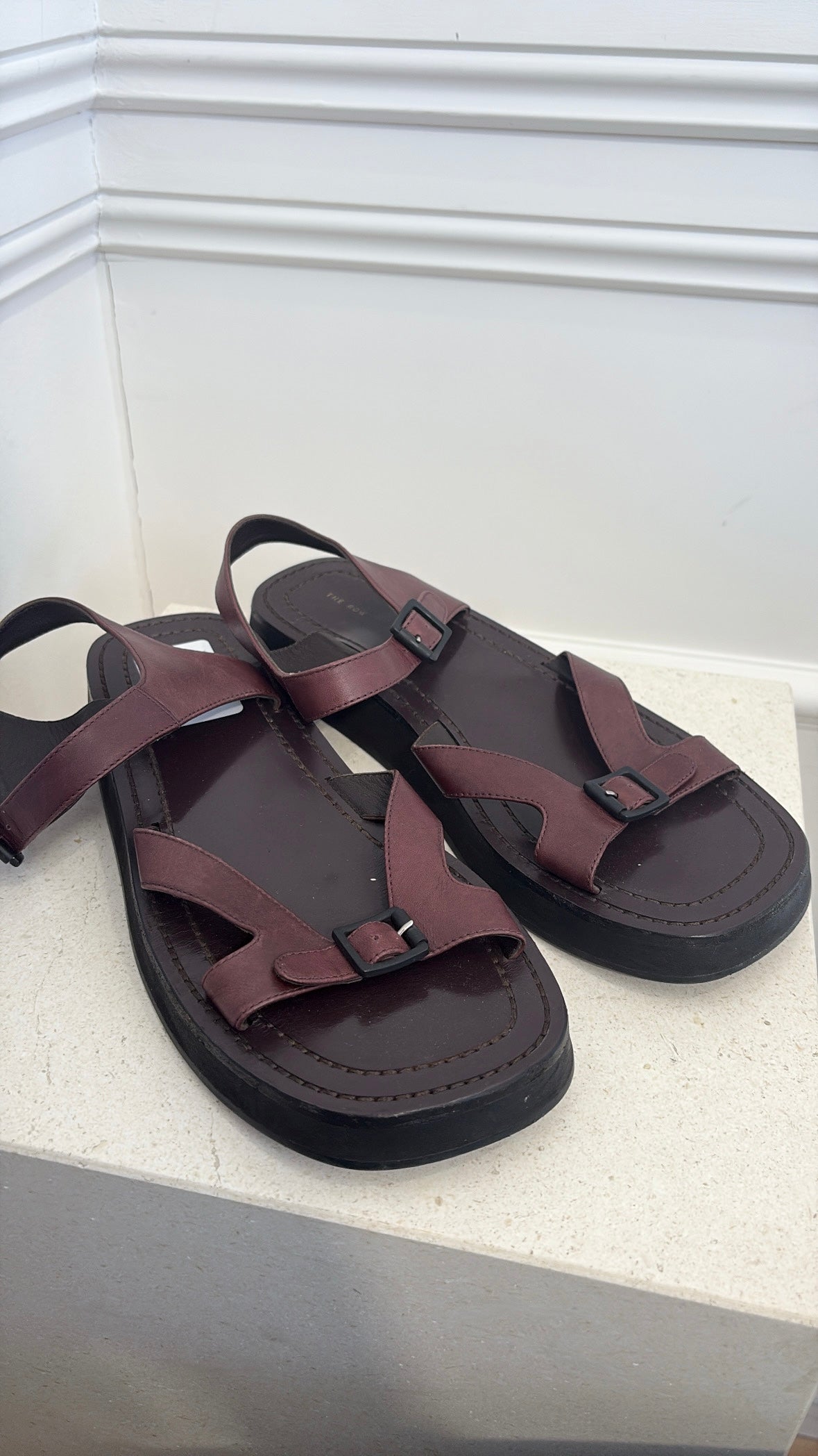 The Row Burgundy Leather Geri Sandal, 40