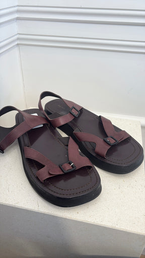The Row Burgundy Leather Geri Sandal, 40