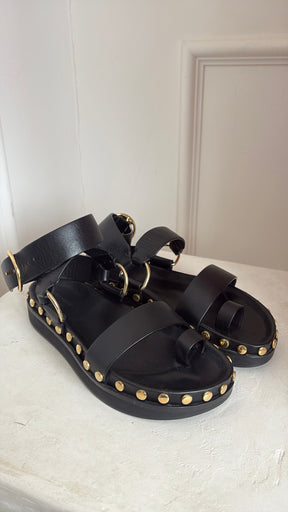 Isabel Marant Black Leather Nirvy Stud Trim Platform Sandals, 37