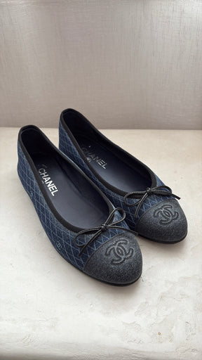 Chanel Blue Logo Printed Denim Ballerinas, 38 C